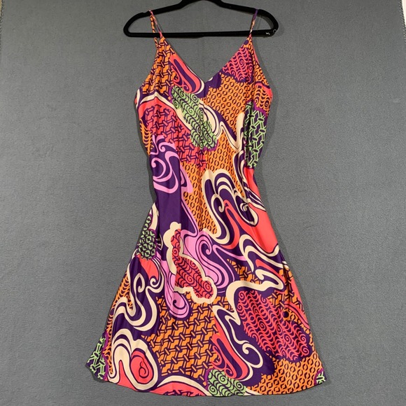 Natori Uzu Slip Dress Large Colorful Print Sleeveless V Neck Casual Adjustable - Picture 1 of 5